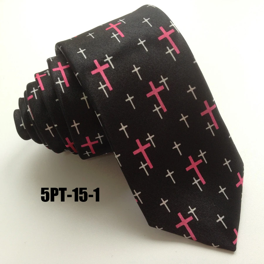 5cm Men Narrow Ties Religious Casual Neck Tie Black with Cross Gravata for Church