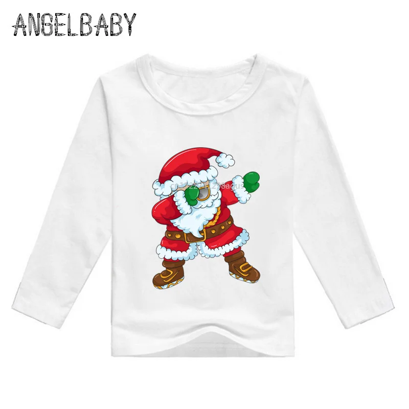 Kids Cartoon Merry Christmas Dabbing Santa Pattern T shirt Baby Girls Funny Long Sleeve T-shirt Boys Cute Clothes,LKP5112