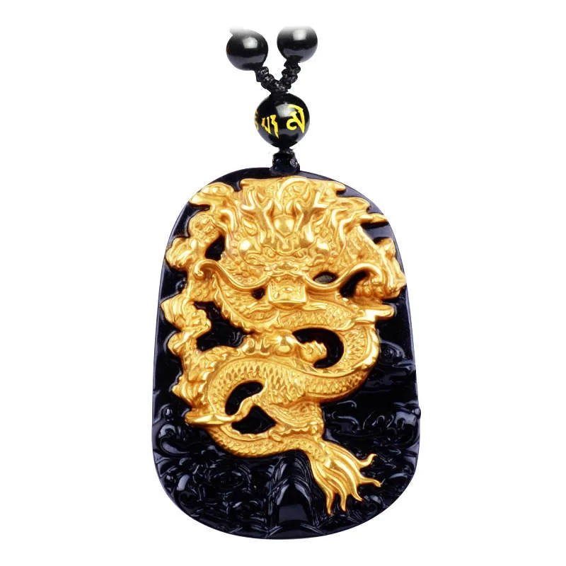 

Natural Black Obsidian Carving Dragon Lucky Amulet Pendant Necklace For Women Men pendants