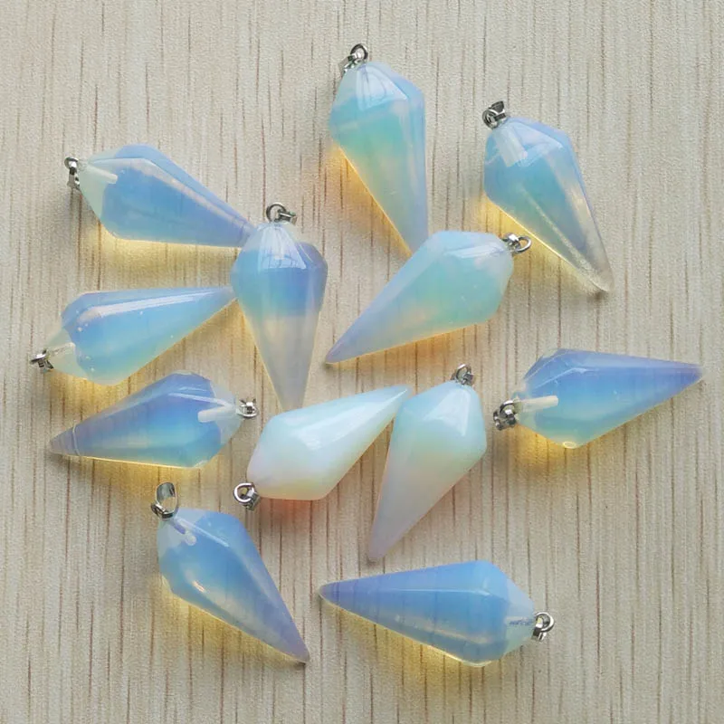 Wholesale 12pcs/lot  Fashion opal stone faceted Pendulum Pyramid Pendants 16x34mm For DIY jewelry making  free shipping