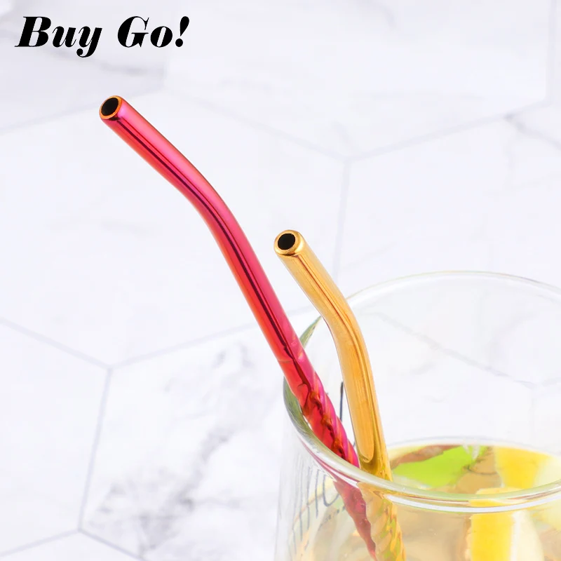 Reusable Stainless Steel Long Drinking Straw Spoon Spiral Pattern Cocktail Milk Coffee Juice Stirring Spoon With Brush Bar Tools