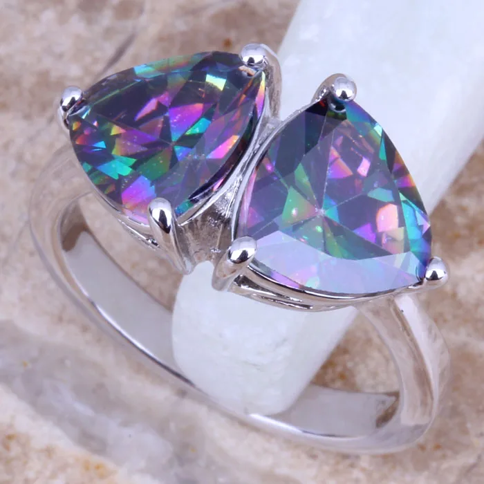 Rainbow Cubic Zirconia Silver Plated Ring Size 5 / 6 / 7 / 8 / 9 E678