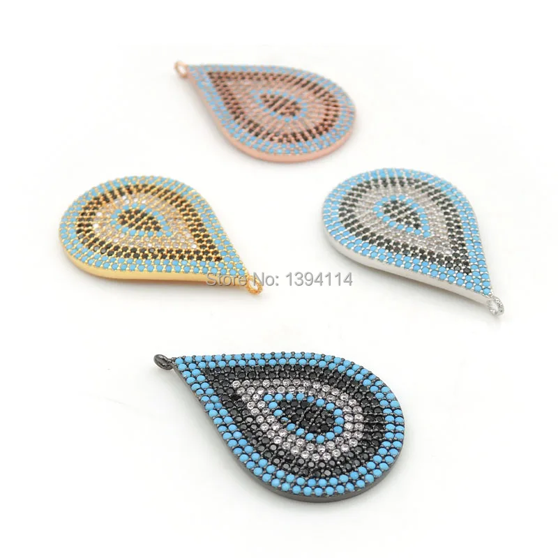 28*18*2mm Micro Pave Kallaite&Black&Clear CZ Drop Pattern Charm Fit For Making DIY Bracelets Or Necklaces Jewelry