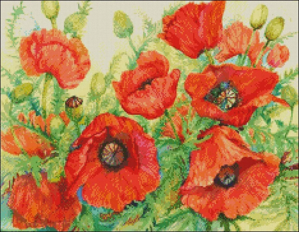 Embroidery Counted Cross Stitch Kits Needlework - Crafts 14 ct DMC DIY Arts Handmade Decor - Poppies at their Peak