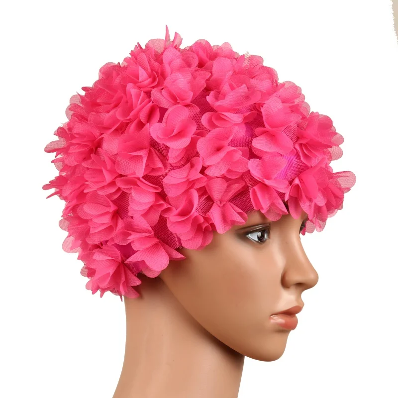 Floral Vintage Woman Swim Cap Petal Retro Swimming Flower Bathing Cap Attractive Hat