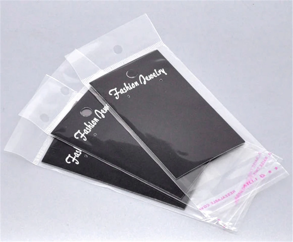 DoreenBeads 100PCs (Cards+Adhesive Bags) Black Earring Display Cards W/Self Adhesive Bags Jewelry Packaging Display Supplies