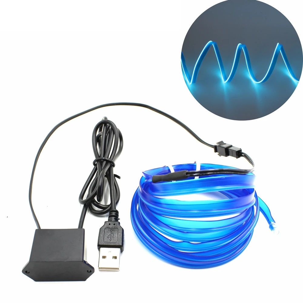 EL Wire With 6mm Sewing Edge Flexible Neon Lamp Glow Rope Tube Cable LED Strip Light For Car Decoration With DC 5V USB Adapter