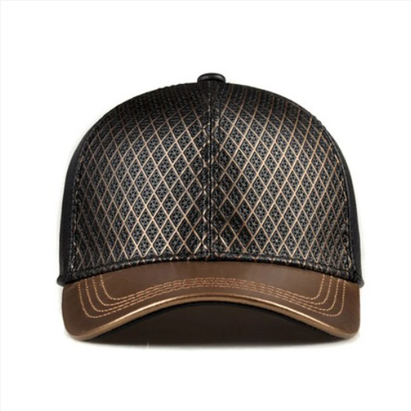 RY988 Exclusive 2023 Unisex Hip Hop Genuine Leather Baseball Hats For Man/Woman Golden Caps Grid Net Surface Street Luxury Gorro