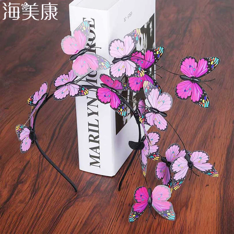 Haimeikang Handmade Blue Butterfly Headband Big Ladies Costume Hair Accessories Show Ladies Tea Show Hairband Headpieces