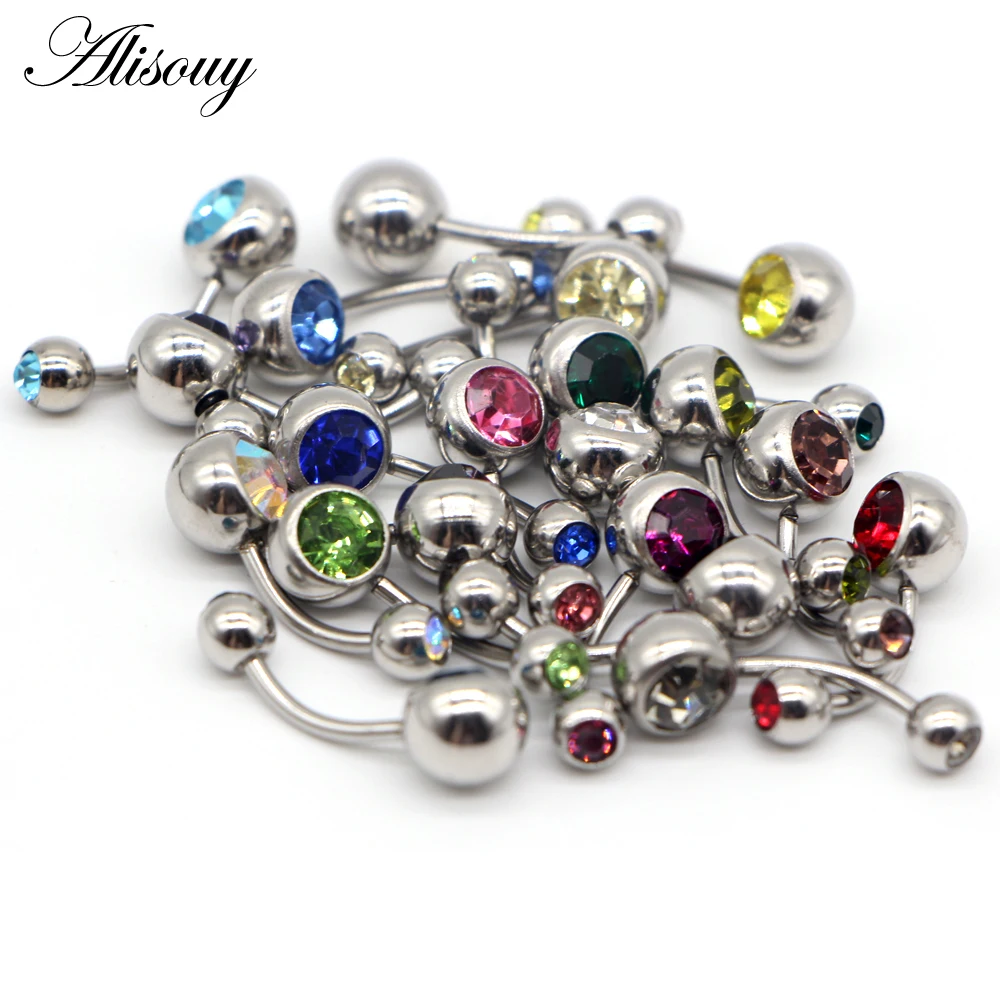 Alisouy 20ps/lot wholesale 316L Surgical Steel Rhinestone Belly Button Navel Bar Ring Piercing Pircing Bijoux Pirsing Ombligo