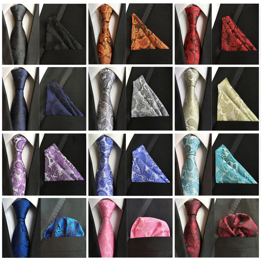 

Men Vintage Floral Paisley Necktie Pocket Square Wedding Tie Handkerchief Set BWTHZ0193