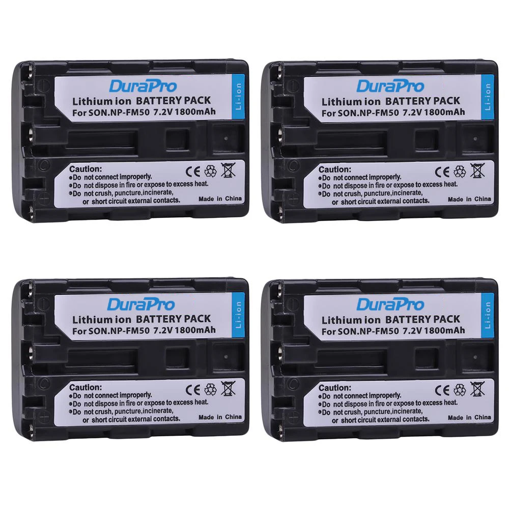 

DuraPro 4pcs 1800mAh NP-FM50 Bateria NP FM50 NP FM50h Battery for Sony NP-FM51 NP-FM30 NP-FM55H DCR-PC101 A100 Series DSLR-A100