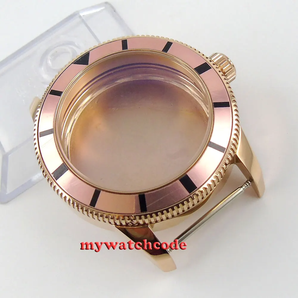 Bliger-caja de reloj chapada en PVD, accesorio de 46mm, 361L, oro rosa/Negro, inserto de bisel de aleación, compatible con MIYOTA 8215 ETA 2836, movimiento automático