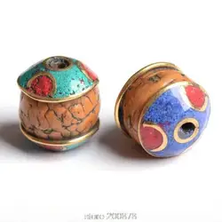 2 Beads Natural Bodhi Beads 15-17mm Nepal Hand Metal Capped Phoenix Eye Bodhi Bead NBB143