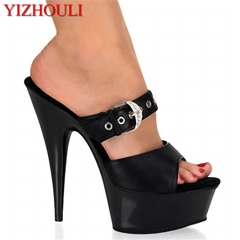 

Sexy fashion 15cm high heels, super thin plus size slippers, 6 inch model pole dancing show handcrafted slippers