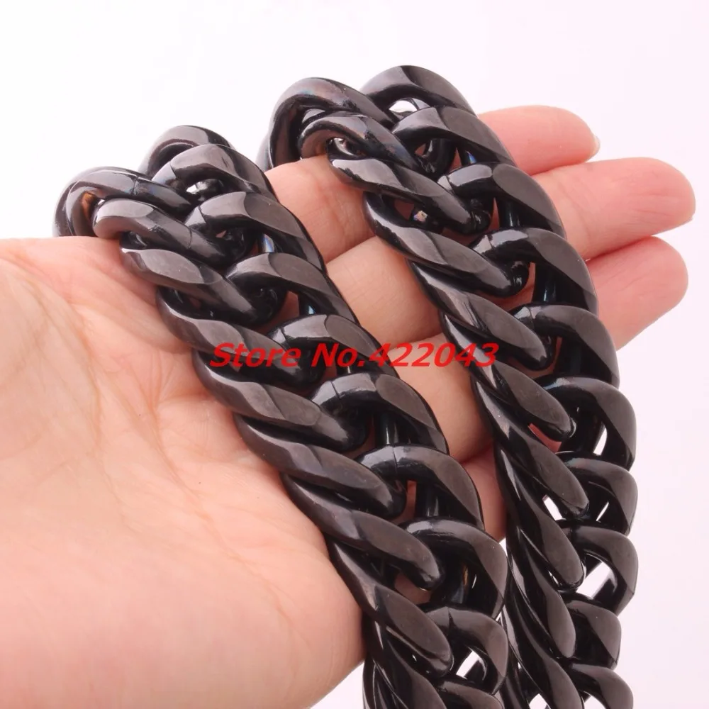 Granny Chic 9/11/13/16/20/22mm   Length Stainless Steel Necklace  BLACK Curb Cuban Chain Boy Men Fashion jewelry