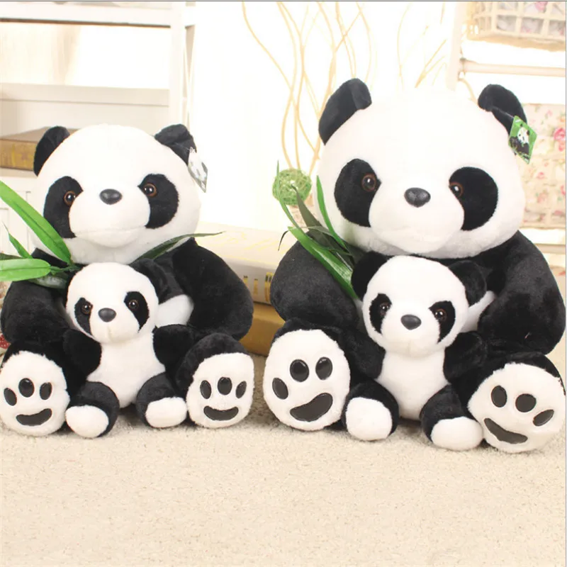 Kawaii Panda Bear Parent-Child Bear Stuffed Animals Plush Toys Hug Bamboo Leaf Teddy Bear Panda Birthday Toy Simulation Panda