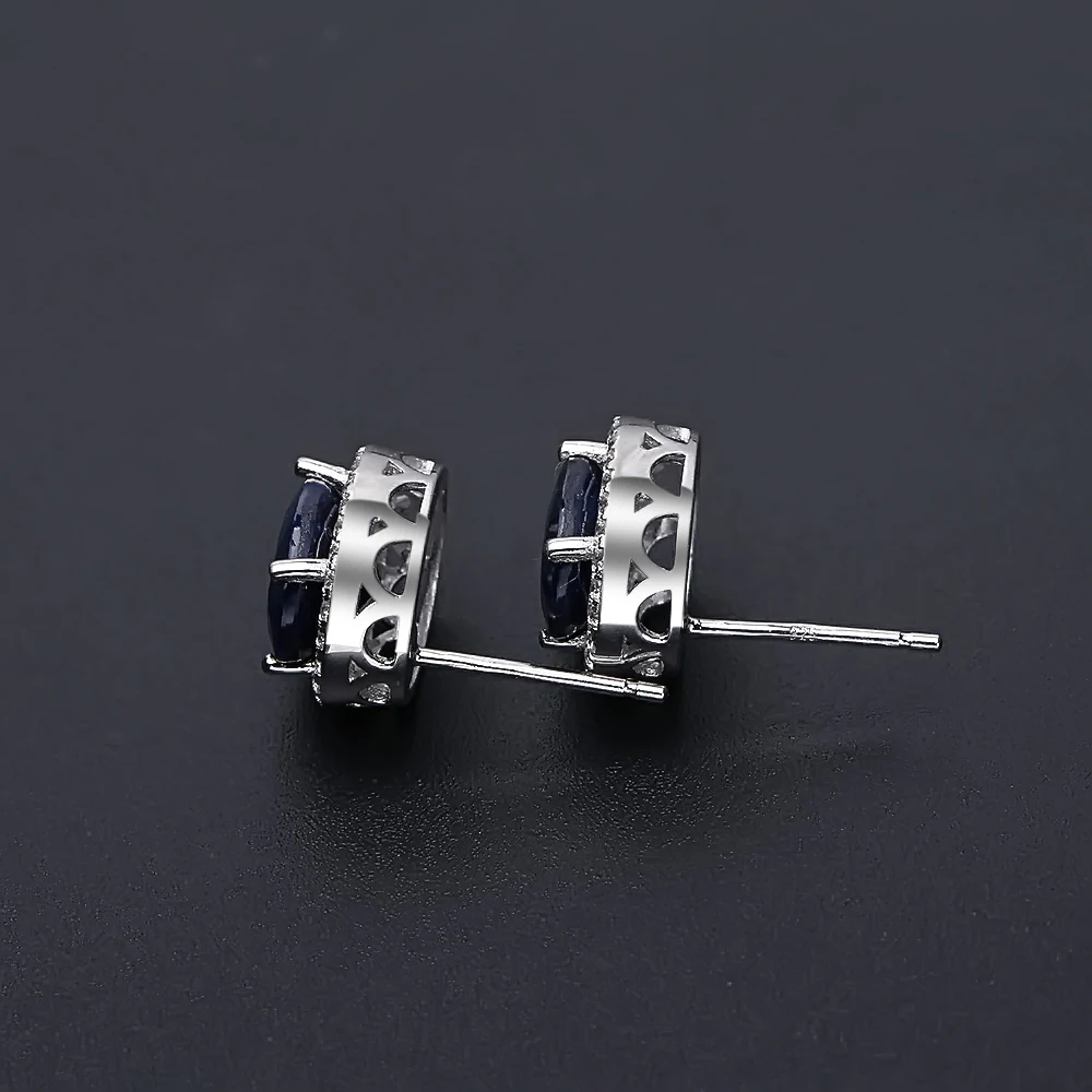 GEM'S Ba Lê 7X9Mm Tự Nhiên Xanh Sapphire Bạc 925 Đá Quý Bông Tai Vintage Mỹ Trang Sức Nữ Gift thời Trang