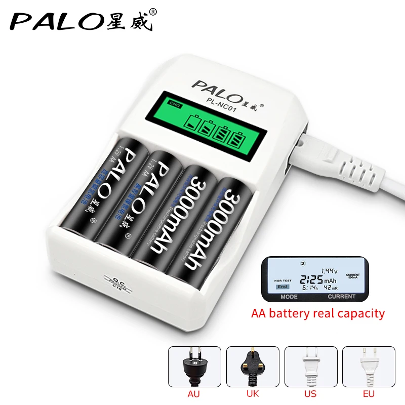 PALO 4Pcs AA Battery Rechargeable Batteries 1.2V AA 3000mAh Ni-MH Pre-charged Rechargeable Battery 2A Baterias