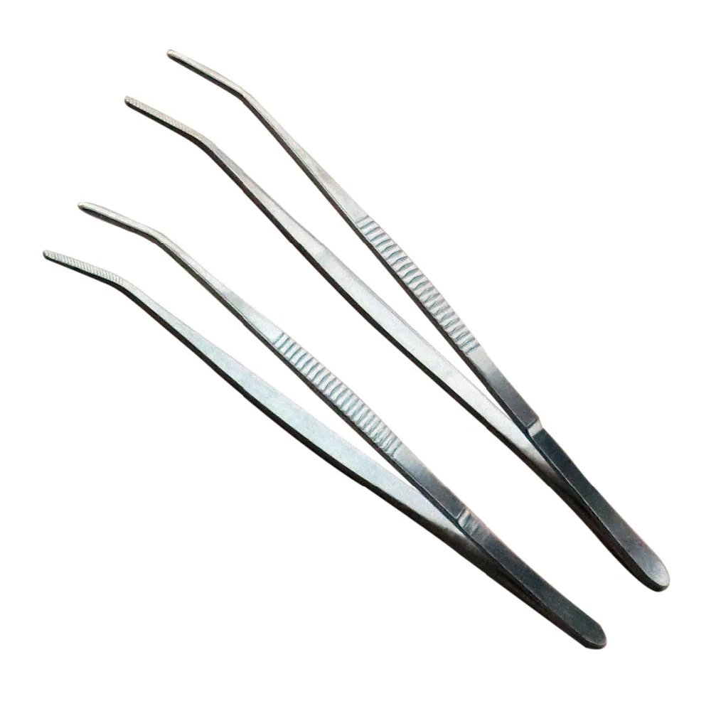 

5Pcs Stainless Steel Dental Examination Hygiene Tweezers Elbow Forceps With Anti-slip Lines Teeth Health Care Accessoies 6.3"