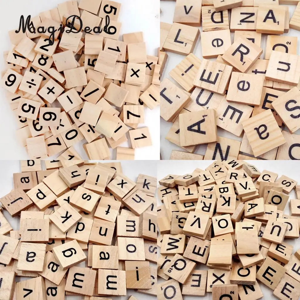 Rompecabezas de madera con letras del alfabeto para niños, rompecabezas para manualidades, cuadrados educativos, juguetes, material escolar, 100 unids/paquete