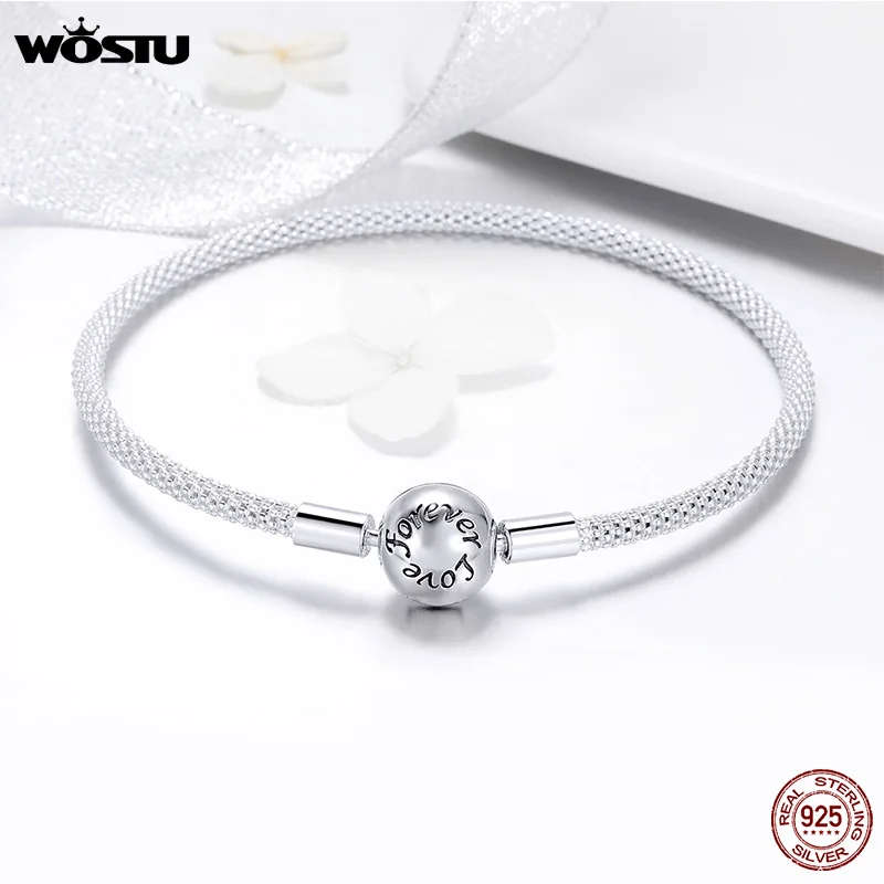 WOSTU 100% 925 Sterling Silver Original Bracelets Snowflake Blue Eyes Zircon Chain Fit Women Bracelet & Bangle Luxury Jewelry