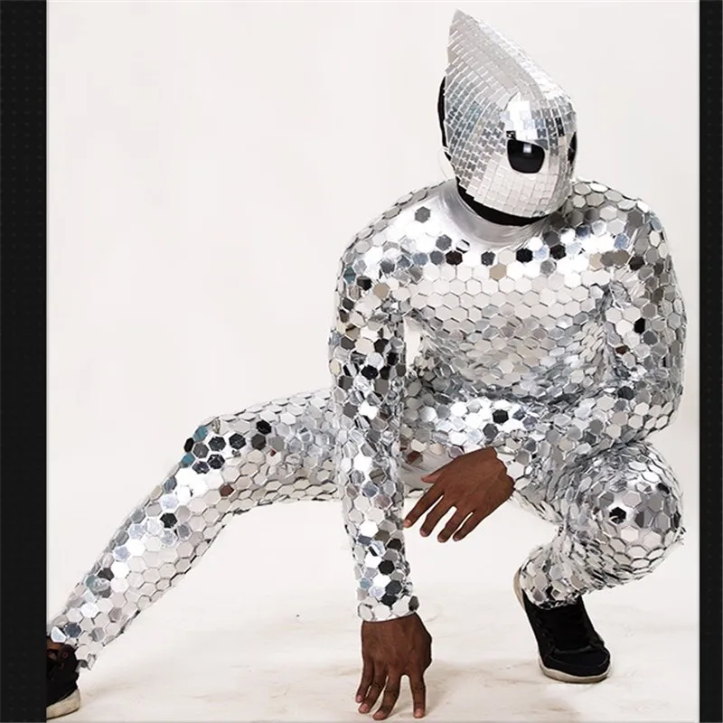 

K79 Silver mirror suit men robot bodysuit stage performance wears clothe ballroom dance costumes dj outfits party show dress bar