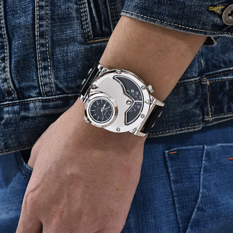 Oulm-Montre-bracelet en cuir pour homme, multipe, design unique, mode 9591