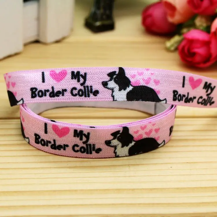 5/8\'\' Fold Elastic FOE Border Collie printed headband headwear hairband diy decoration wholesale OEM P5711