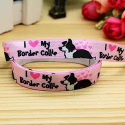 5/8''  Fold Elastic FOE Border Collie printed headband headwear hairband diy decoration wholesale OEM P5711