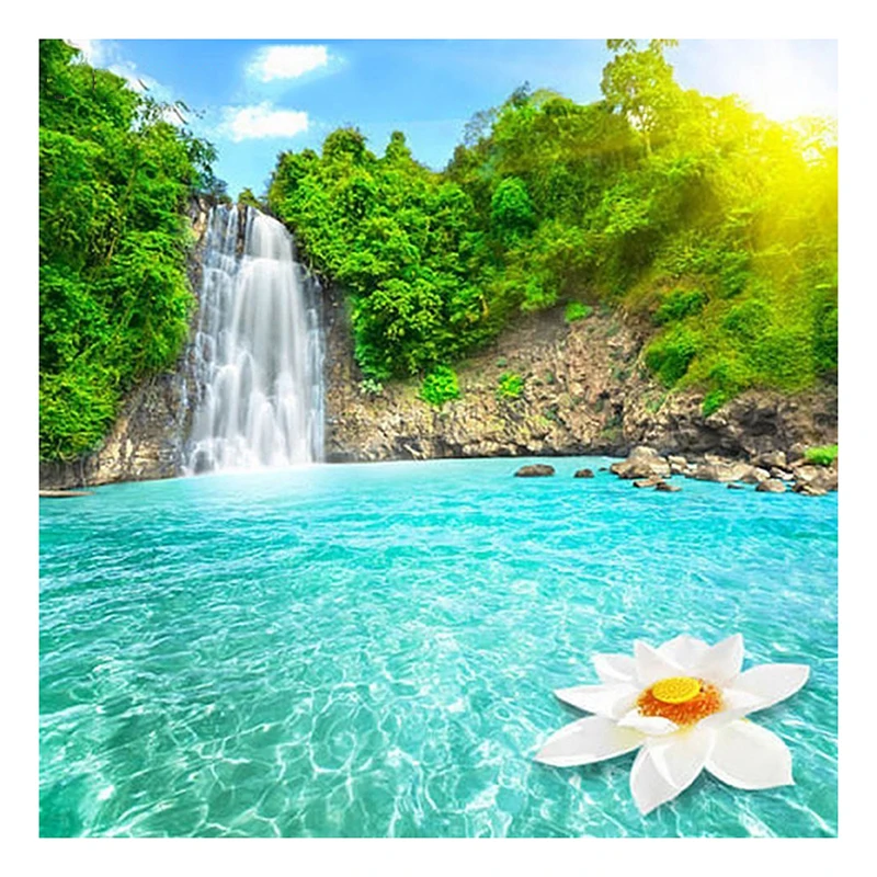 Full Square Diamond mosaic waterfall cliff lake lotus Full Round Diamond embroidery Cross stitch 5D DIY Diamond painting