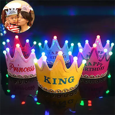 Crown Led Happy Birthday Cap Colorful Non-woven Hat King Princess Luminous Led Birthday Cap Hat Christmas Birthday Crown