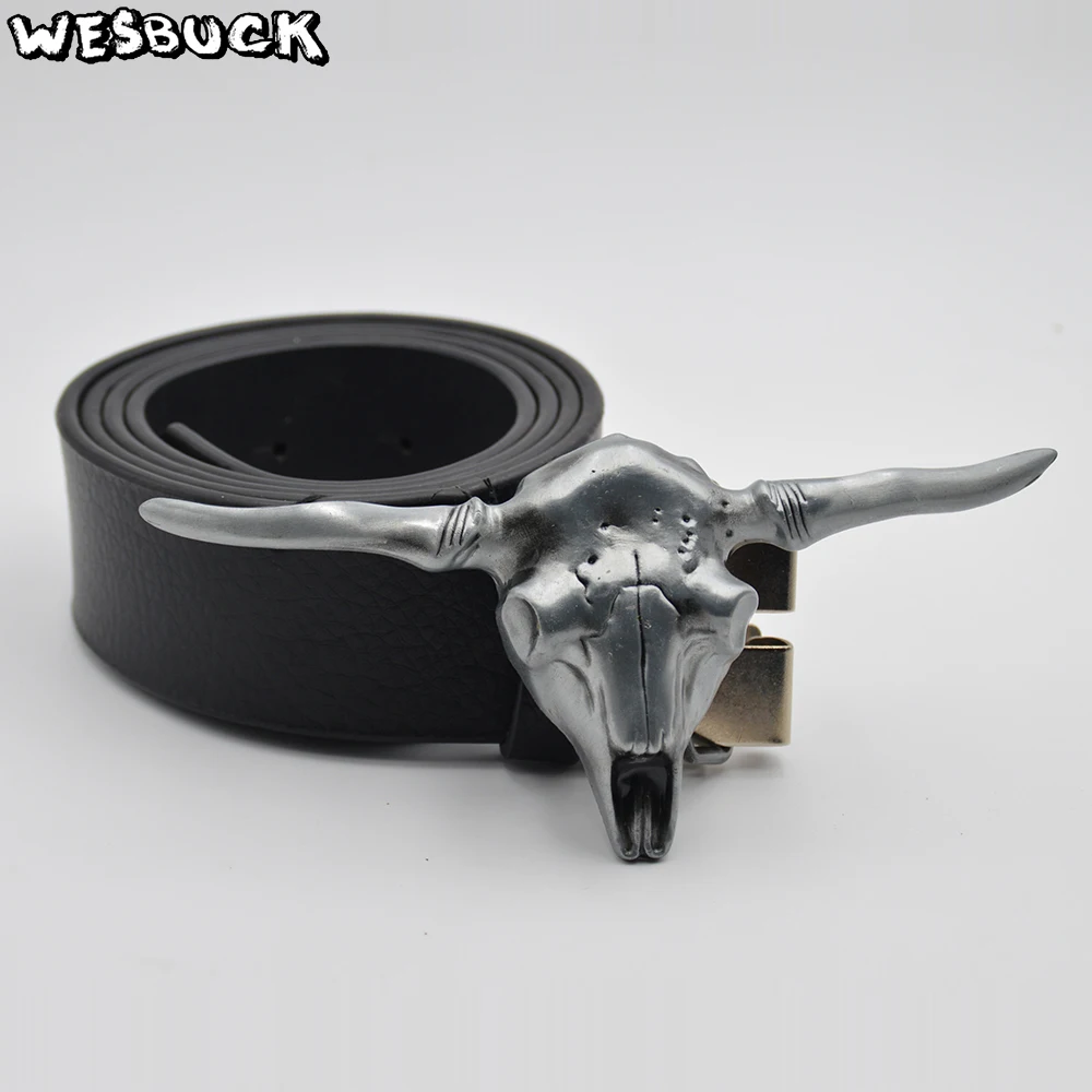 WesBuck marka Bull Head klamra paska z czaszką metalowe klamry zachodnie dla mężczyzn kobiety klamra pasa Cowboy