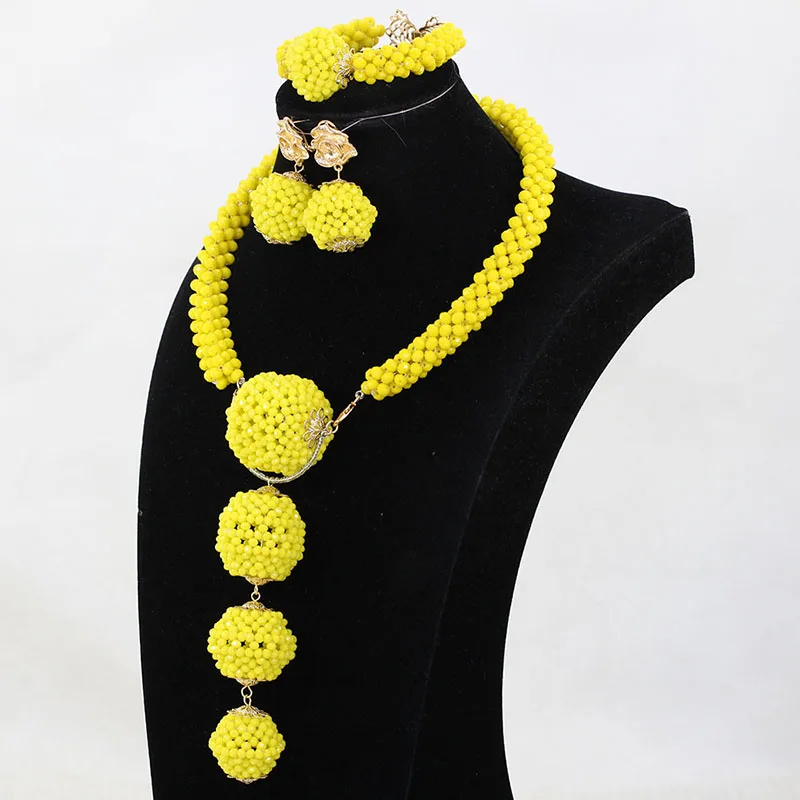 Trendy Hot Set African Beads Jewelry Sets Yellow Nigerian Wedding Jewelry Sets Crystal Pendant Indian Bridal Jewelry Sets ABH682