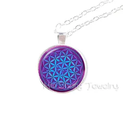 Wholesale Round Glass Choker Necklace Mandala Pendant Purple and Blue Mandala Necklace Silver Plated Necklaces Vintage