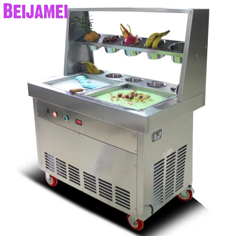 BEIJAMEI Double Square Pan Yogurt Fried Machine Commercial Fry Ice Cream Frying Roll Maker For Sale