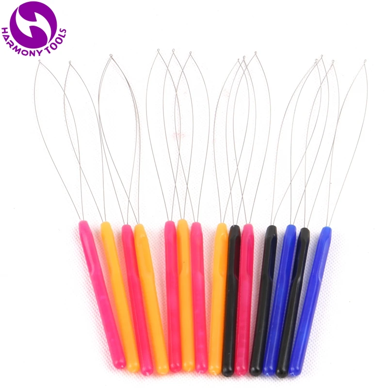 10 pieces mix colors plastic handle loop threader tools used with pliers and micro beads for micro rings hair extensions