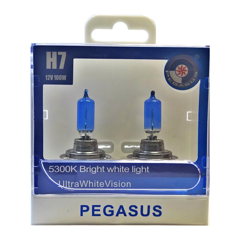 2x Blue Glass H7 DC 12V 100W 5300K Bright Super White Light Car Headlight Bulb Auto Fog Light Bulbs Powerful Ultra White Vision