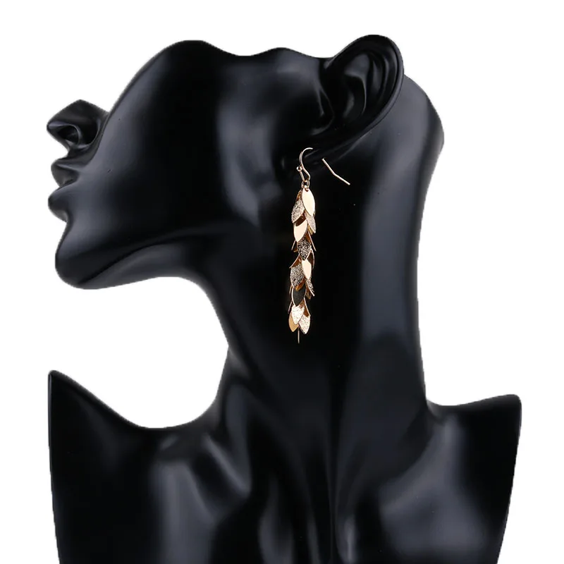 Bohemia Ethnic Vintage Copper Leaves Sequins Tassel Long Clip Earrings Without Piercing For Women Luxury Wedding Dangle Ear Clip