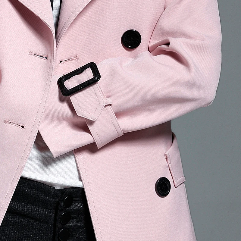 CHAOJUE Brand Short Pink Coat 2024 Spring/Autumn Ladies Slim Grace Black Trench Female High Quality Polyester Knit Top Coats