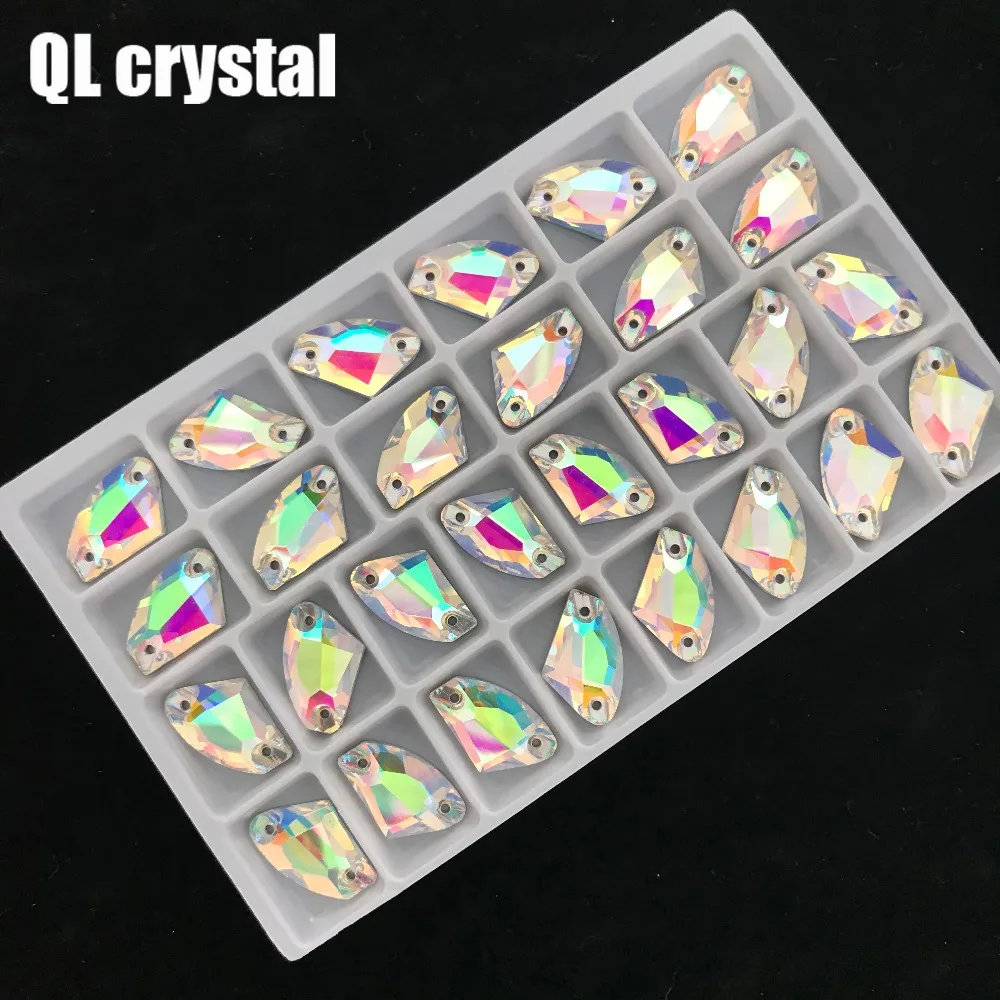 QL Crystal  K9 AB Galactic AX Sew on Crystal Rhinestone Flatback Glass crystal sew on strass for Wedding dress clothing