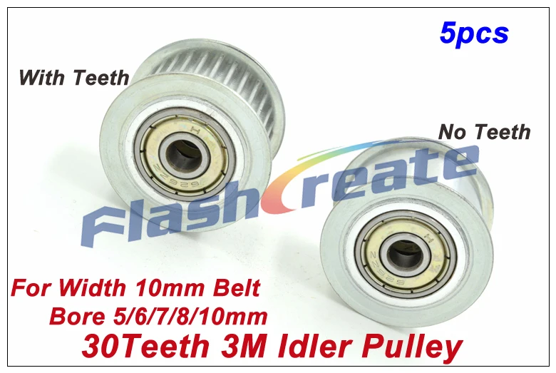 

5pcs 30 Teeth 3M Idler Pulley Passive Pulley Bore 5/6/7/8/10mm For Width 10mm 3M Timing Belt 30T 30Teeth 3M Tension Pulley