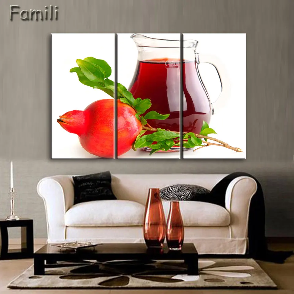 

New 3 Panel Fruits Juice In Cup Canvas Painting Large HD Wall Pictures for Living Room or Kitchen Decorative,oil painting