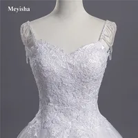 Personalizado ZJ9041 2025 encaje tirantes espagueti perlas blanco marfil vestidos de novia atractivos para novias de talla grande Maxi tamaño 2-26W tren