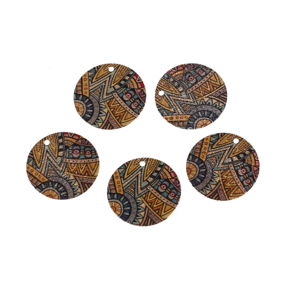 5pcs 20mm Vintage Copper Charms Round Gold Color Multicolor Enamel Painting Pendants DIY Necklace Earrings Jewelry Accessories