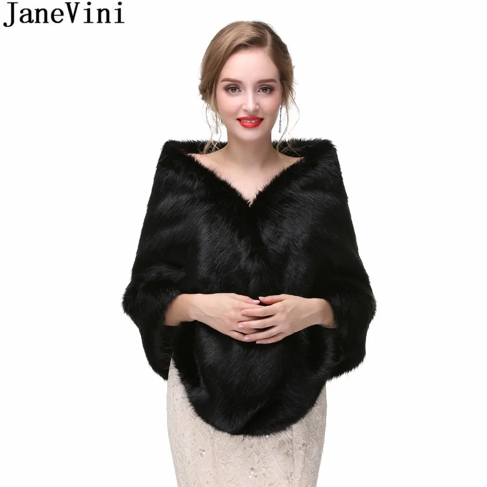 

JaneVini 2018 Black Bolero Jacket Wedding Faux Fur Wraps and Shawls Winter Coat Women Formal Evening Shawl Cape Fourrure Mariage