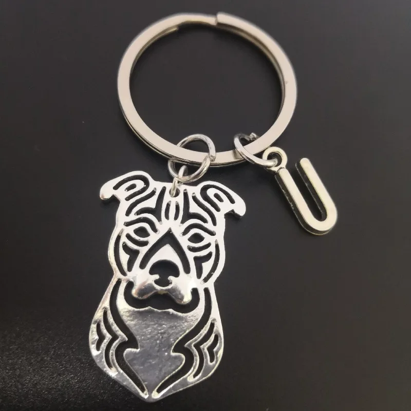 G.SKY American Staffordshire Terrier Dog Keyring Personalised Key Chain Popular Letter Key Chain Lovers Gifts Fast Delivery