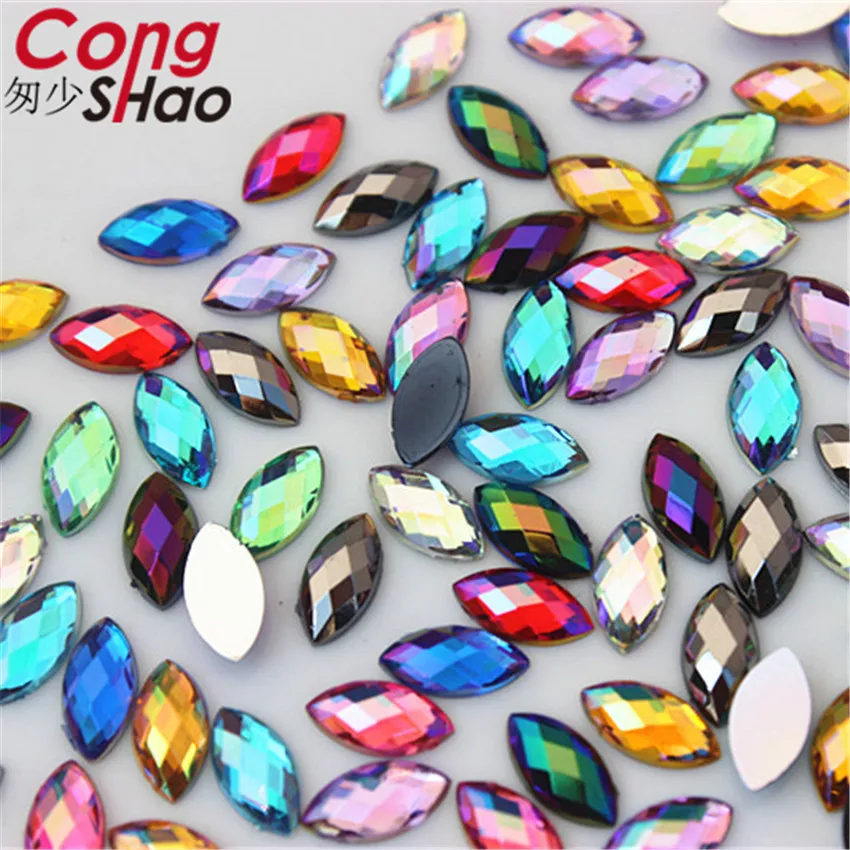 Cong Shao 200pcs 4*8mm AB Colorful Flatback Horse Eye Stone And Crystal Acrylic Rhinestones Trim Phone Costume Decoration ZZ730