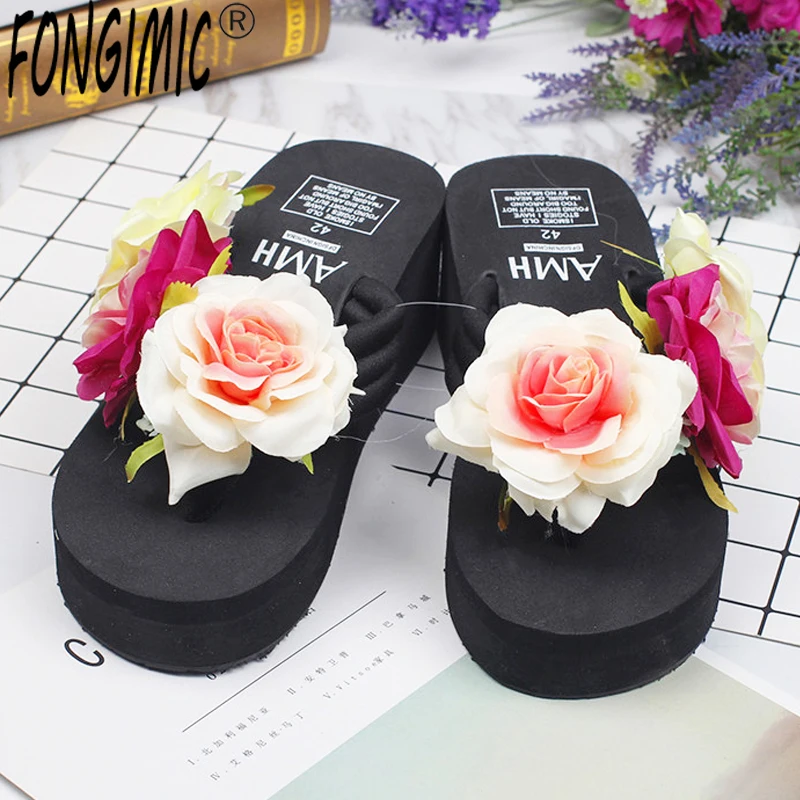 FONGIMIC Women Summer Flip Flops Slippers Indoor Floor Flowers Handmade Beach Slippers Seaside Holiday Characters DIY Slippers