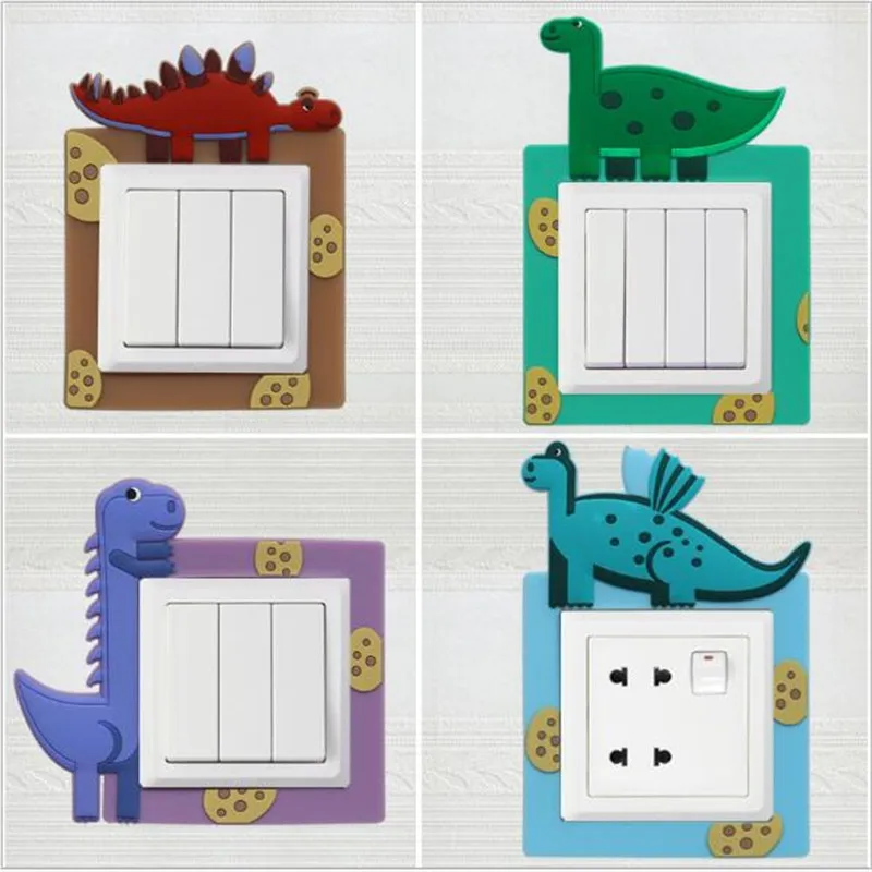 1PCS Cartoons Dinosaur Luminous Switch Wall Stickers For Kidsroom Cover Living Room Socket Light Decoration Set